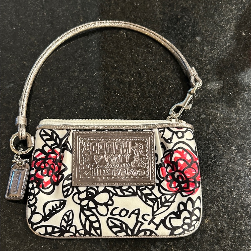 Coach Floral Wristlet - Silver and Red